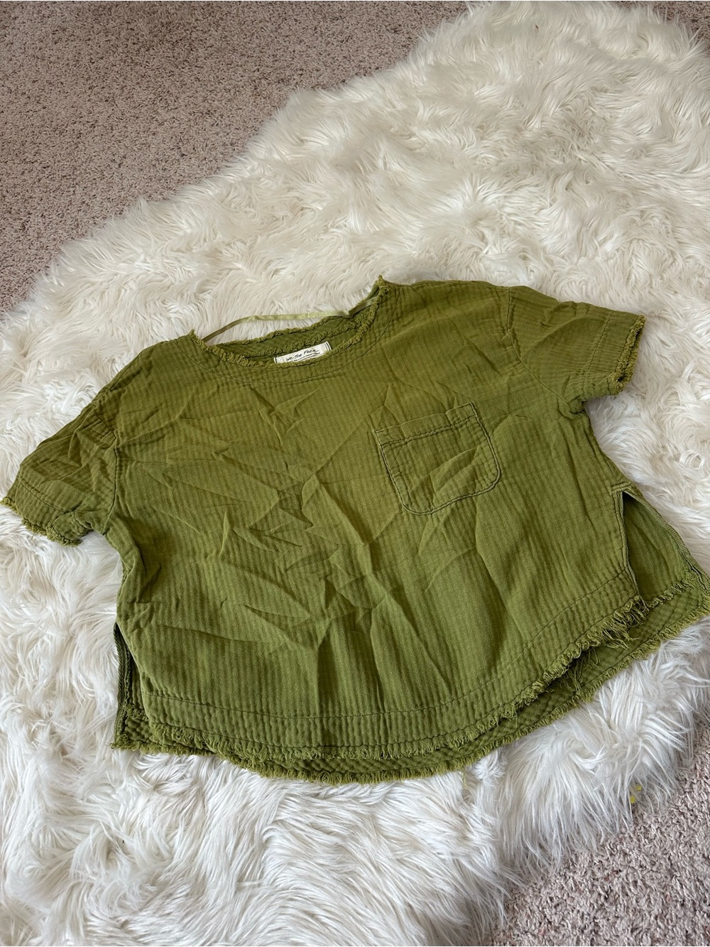 We The Free Palo Alto Olive Green Cropped Pocket Top